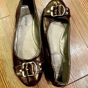 Cute shiny brown slip on ballet style flats Sz.8-8.5 *LIKE NEW*